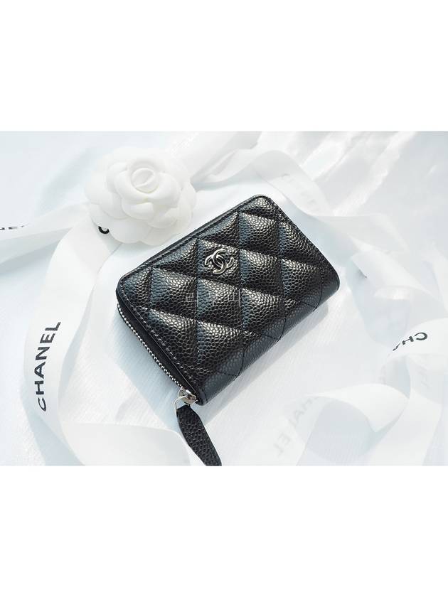 Classic Zipped Coin Purse Grained Calfskin Silver Black - CHANEL - BALAAN 3