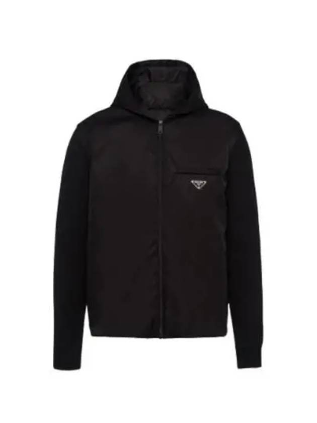 Triangle Logo Wool Nylon Gabardine Hooded Jacket Black - PRADA - BALAAN 2