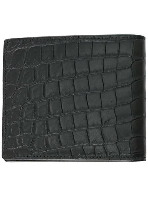 Crocodile Pattern Monogram Half Wallet Black Gold - SAINT LAURENT - BALAAN 4