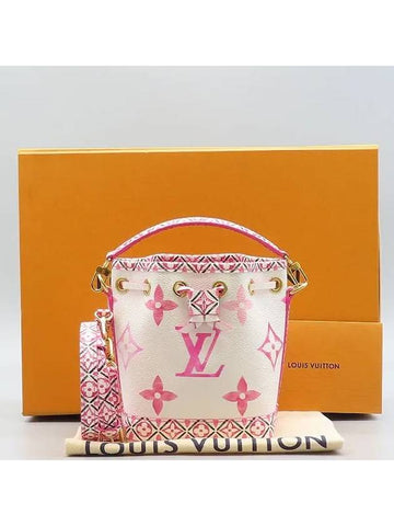 M82386 White Canvas Pink Initial Nano Noe Bucket Bag 2WAY - LOUIS VUITTON - BALAAN 1