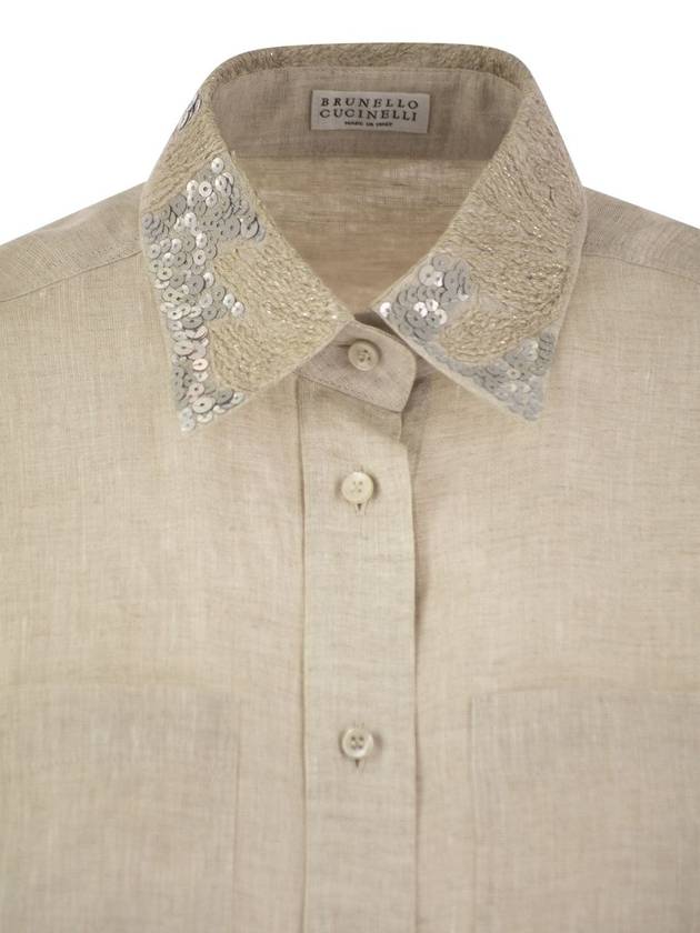 Embroidered Short Sleeve Shirt Beige - BRUNELLO CUCINELLI - BALAAN 5