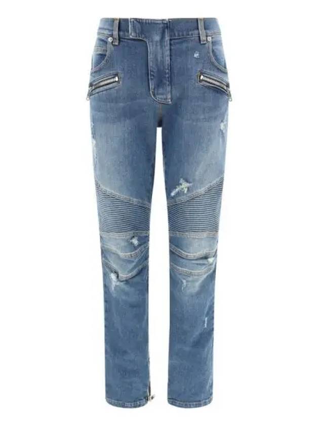 Light Blue Denim Biker Jeans DH1MG009DE57 6KD - BALMAIN - BALAAN 1