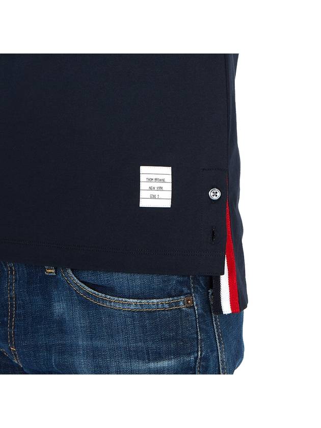 Men's Medium Weight Jersey Tipped Pocket Crewneck Short Short Sleeve T-Shirt Navy - THOM BROWNE - BALAAN 10