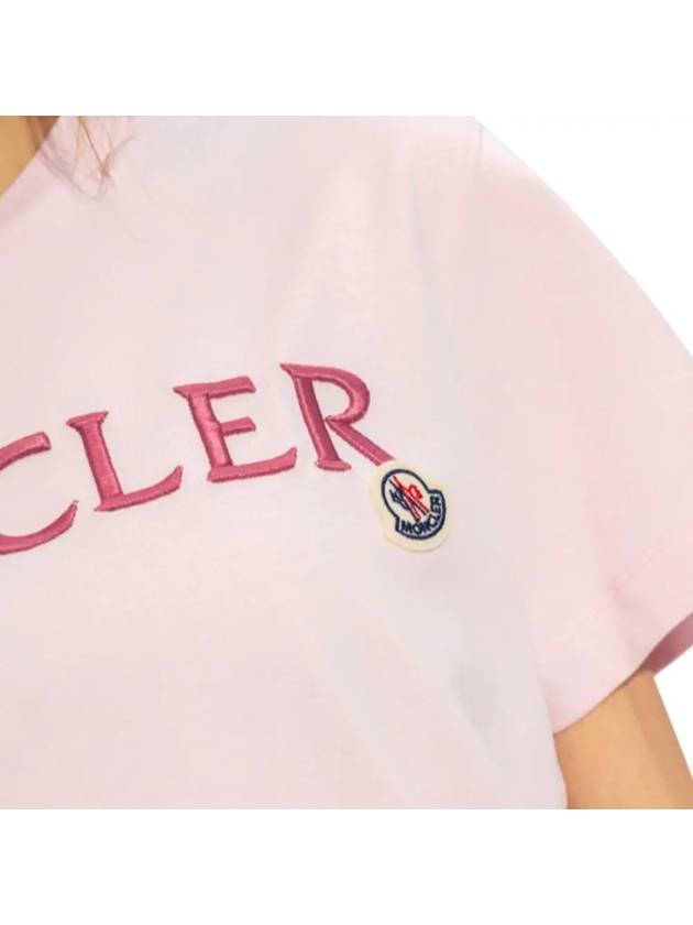 Women s Lettering Embroidery Logo Short Sleeve T Shirt Pink 8C00006 829HP 50B - MONCLER - BALAAN 5