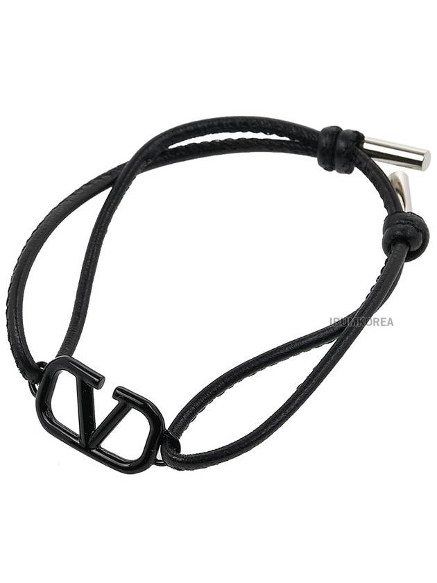 V Logo Signature Leather Bracelet Black - VALENTINO - BALAAN 6