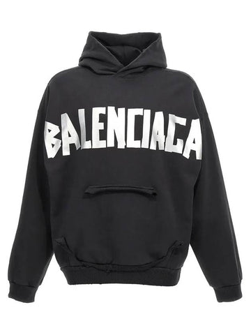 Logo Tape Cotton Hoodie Black - BALENCIAGA - BALAAN 1