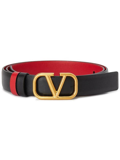 Reversible V Logo Signature Leather Belt Black - VALENTINO - BALAAN 2