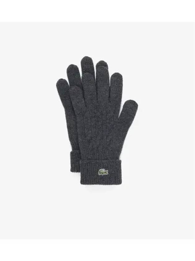 Men s Wool Cable Knit Gloves Melange Gray - LACOSTE - BALAAN 1