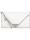 Triangle Logo Saffiano Chain Clutch Bag White - PRADA - BALAAN 3