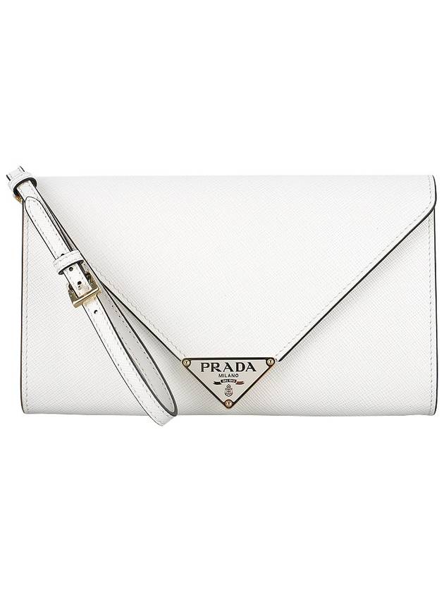 Triangle Logo Saffiano Chain Clutch Bag White - PRADA - BALAAN 3