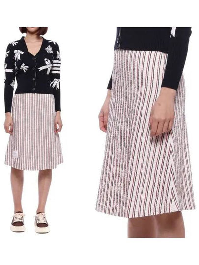 Textured Cotton Tweed Stripe Flared A Line Skirt - THOM BROWNE - BALAAN 2