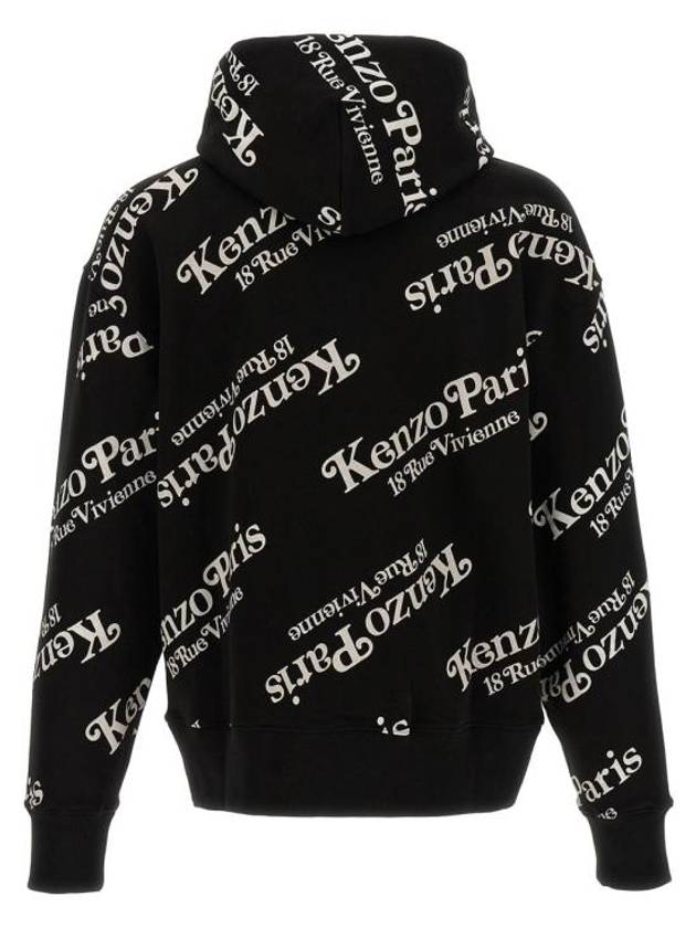 Oversized Genderless Logo All Over Cotton Hoodie Black - KENZO - BALAAN 3