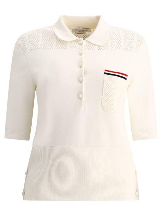 Cotton Tipping Polo Shirt White - THOM BROWNE - BALAAN 1