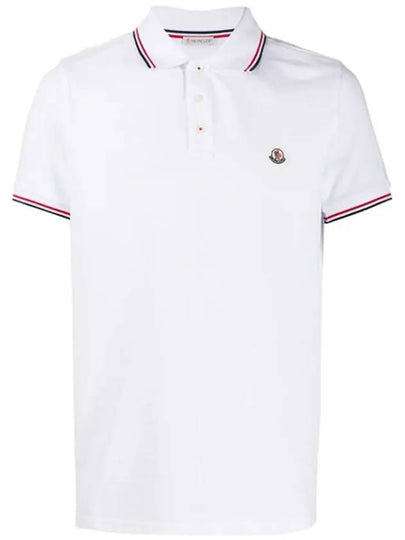 Stripe Trimming Logo Short Sleeve Polo Shirt White - MONCLER - BALAAN 2