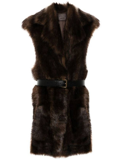 Belted shearling vest Mahogany - PRADA - BALAAN 2