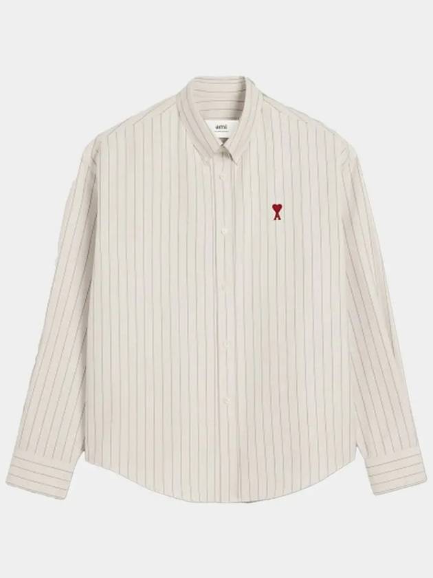 Small Heart Logo Striped Long Sleeve Shirt White - AMI - BALAAN 4