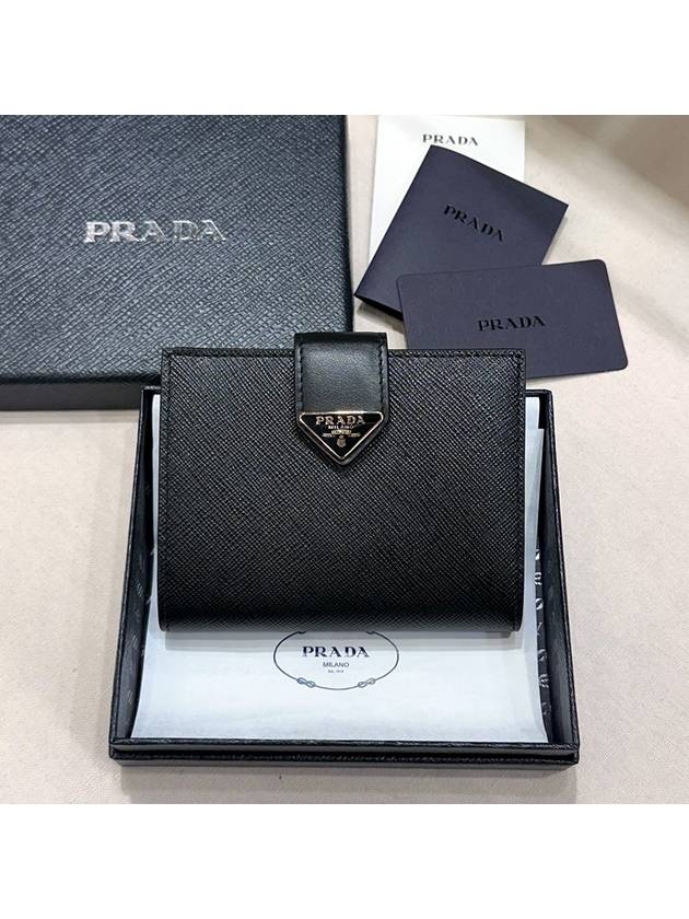 Wallet Saffiano Smooth Leather Half Wallet Black - PRADA - BALAAN 2