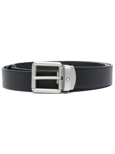 Square Buckle Leather Belt Black - MONTBLANC - BALAAN 1