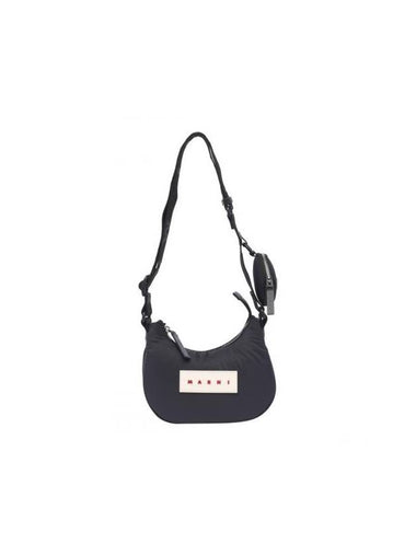 Logo-Patch Zipped Hobo Shoulder Bag Black - MARNI - BALAAN 1