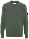 Logo Patch Lambswool Crewneck Knit Top Green - STONE ISLAND - BALAAN 3