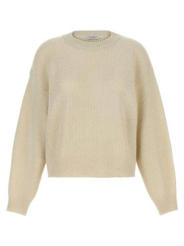 Micro Paillette Knit Top Beige - BRUNELLO CUCINELLI - BALAAN 1