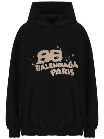 BB Icon Logo Large Fit Hoodie Black - BALENCIAGA - BALAAN 1