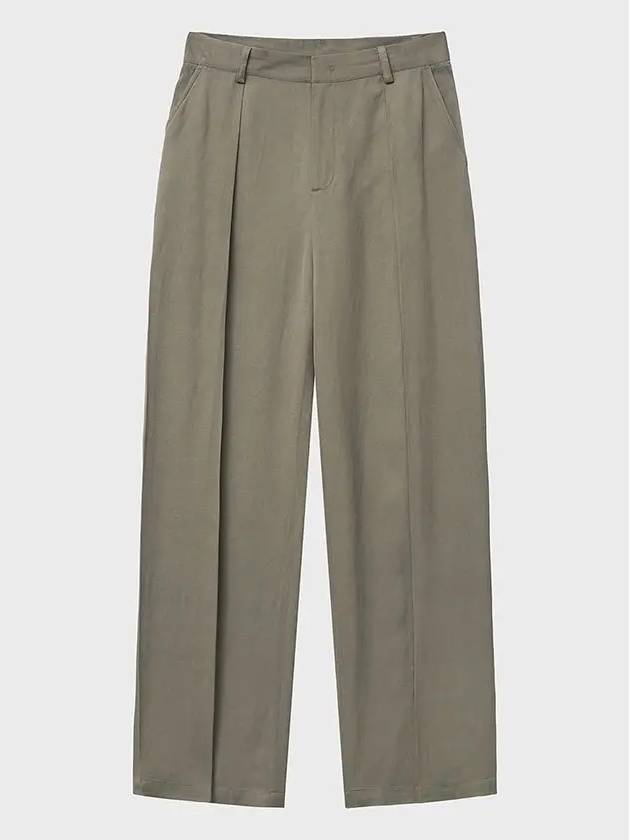 Linen Semi-Wide Pants Ash Khaki - NOIRER FOR WOMEN - BALAAN 3