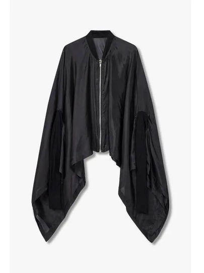 WOMEN Silk Zip Up Flight Poncho Black - RICK OWENS - BALAAN 1