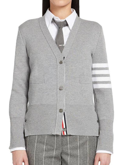 Milano Stitch 4 Bar Classic V Neck Fine Merino Wool Cardigan Grey - THOM BROWNE - BALAAN 2