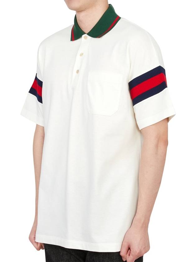 Web Cotton Jersey Short Sleeve Polo Shirt White - GUCCI - BALAAN 3