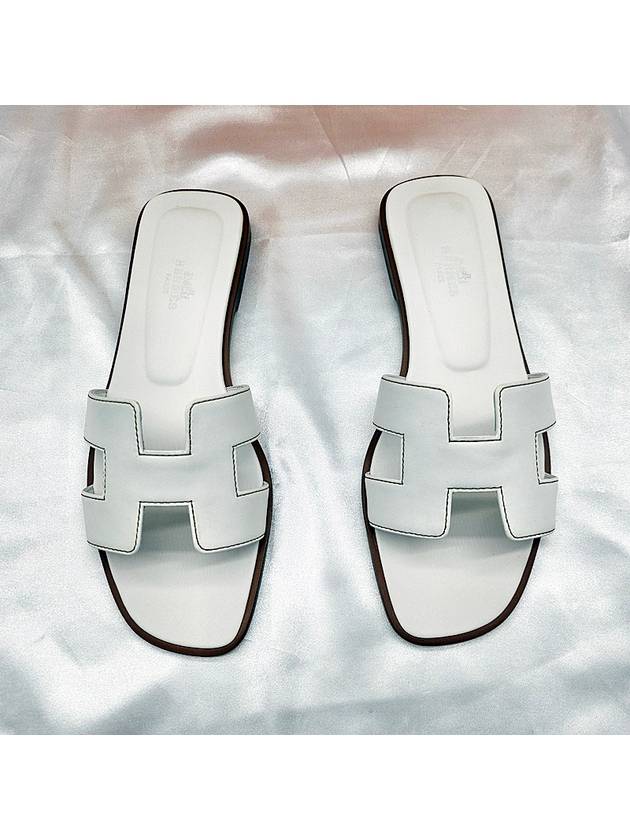 Oran Calfskin Slippers Blanc - HERMES - BALAAN 3