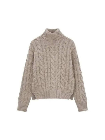 Women s Cable Knit Turtleneck Pullover Dark Brown 270954 - BRUNELLO CUCINELLI - BALAAN 1