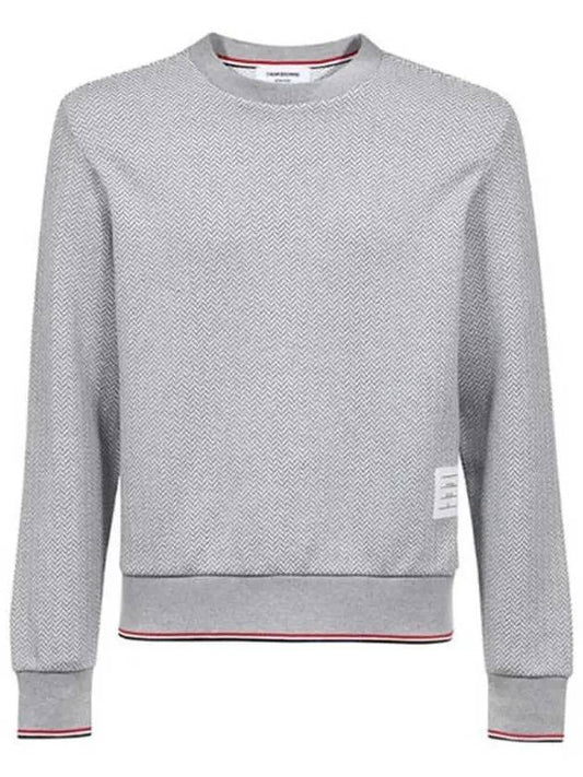Men's RWB Trimmed Herringbone Cotton Sweatshirt Gray - THOM BROWNE - BALAAN.