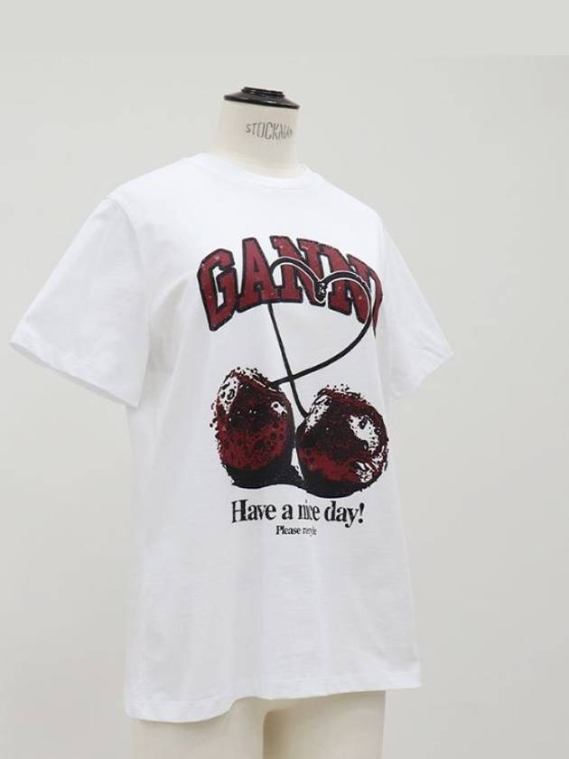 Logo cherry print short sleeve t-shirt - GANNI - BALAAN 5