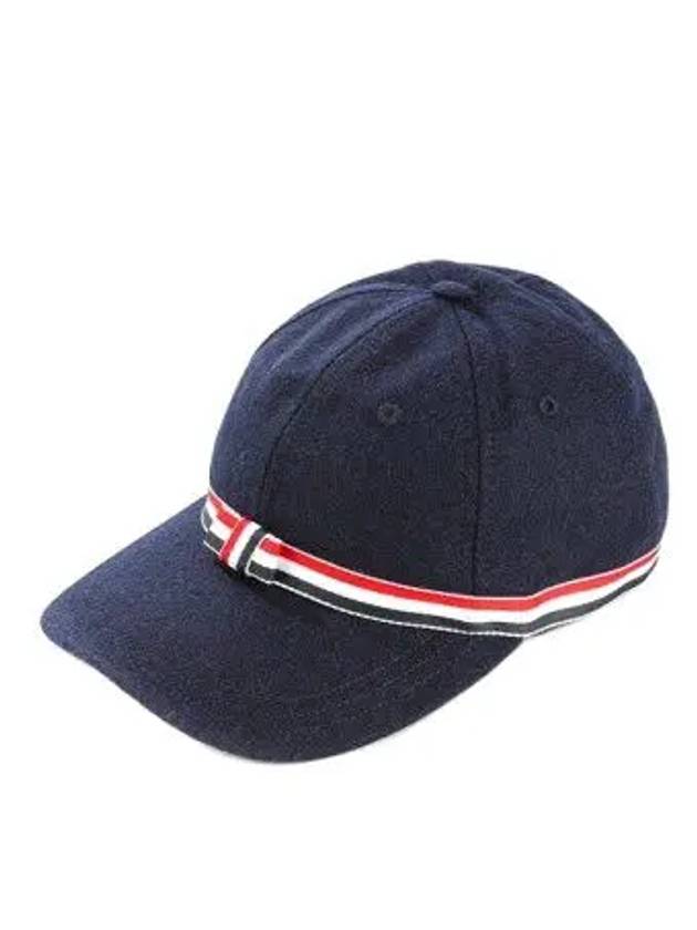 Bow Grosgrain Wool Flannel Ball Cap Navy - THOM BROWNE - BALAAN 3