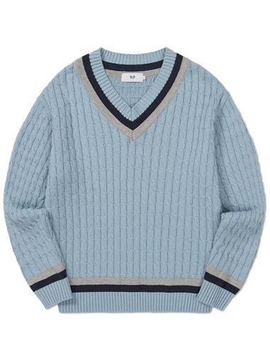 Oversized V neck cricket knit BABY BLUE - WEST GRAND BOULEVARD - BALAAN 1