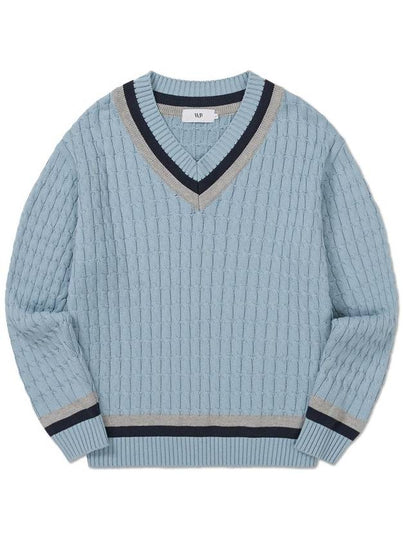 Oversized V neck cricket knit BABY BLUE - WEST GRAND BOULEVARD - BALAAN 2