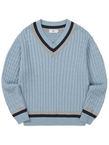 Oversized V neck cricket knit BABY BLUE - WEST GRAND BOULEVARD - BALAAN 1