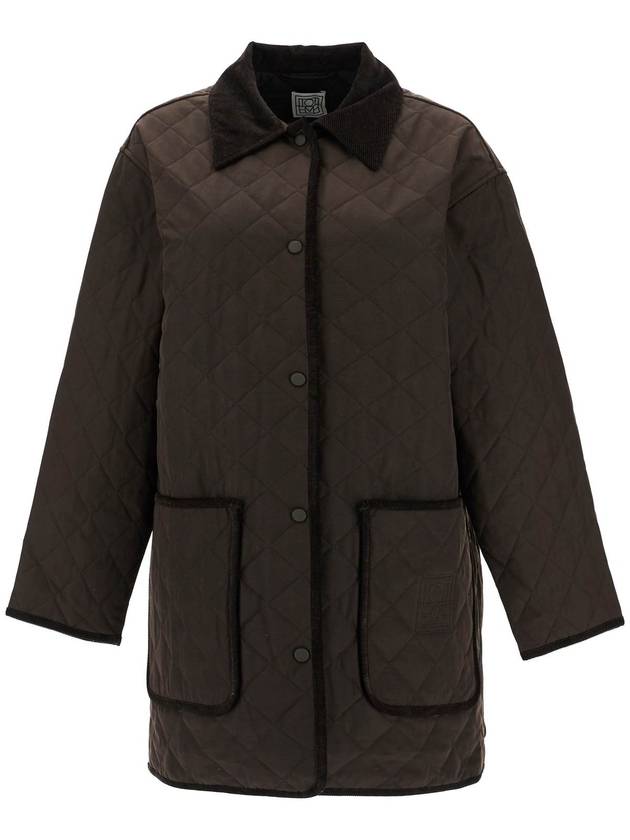 brown quilted barn jacket in recycled polyester and organic cotton with high collar - TOTEME - BALAAN 1