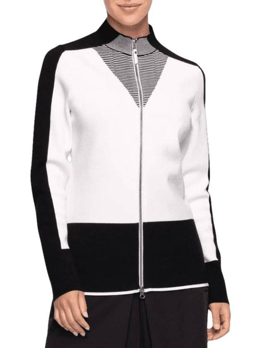 Women's Broken Stripe Full Zip Knit Jacket White - PXG - BALAAN 1