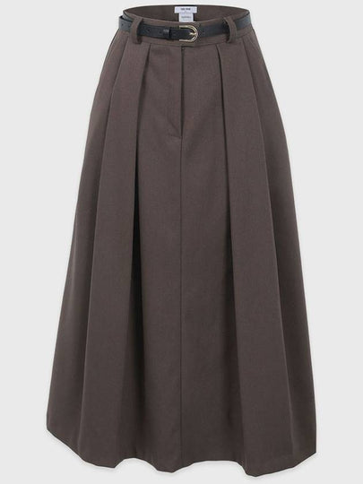 Urbane Pleated Belt Set Long A-Line Skirt Brown - MICANE - BALAAN 2