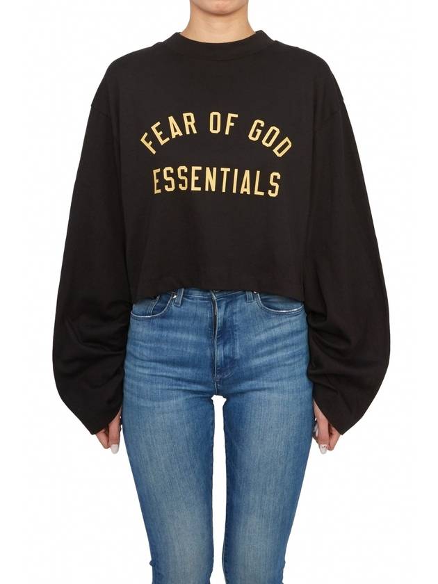 Logo Print Cropped Long-Sleeved T-Shirt Black - FEAR OF GOD ESSENTIALS - BALAAN 2