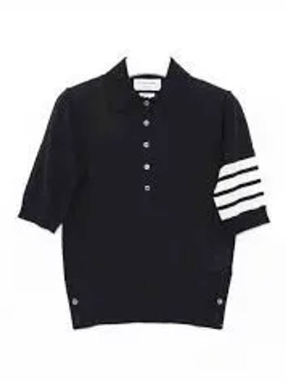 Women's Diagonal Striped Relaxed Fit Wool Polo Shirt Navy - THOM BROWNE - BALAAN 2