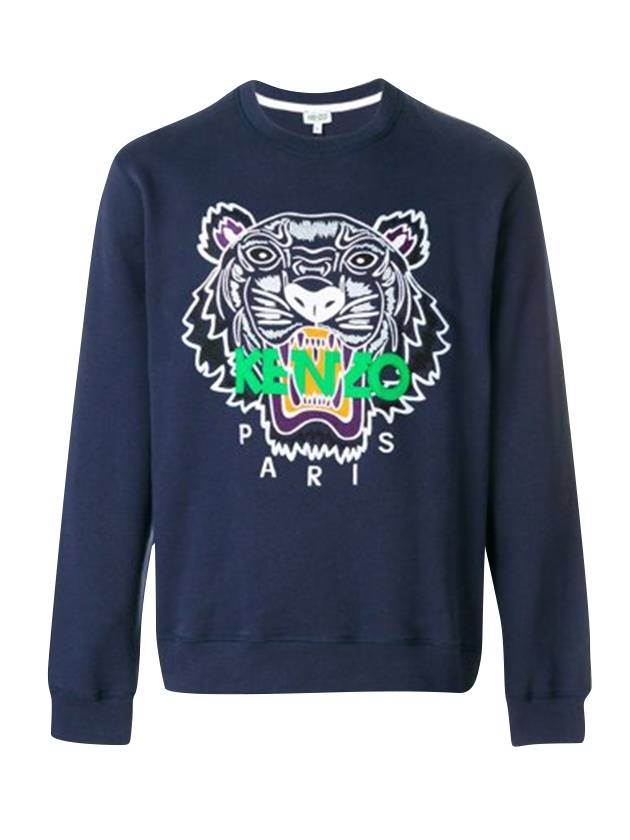 Men's Tiger Embroidery Sweatshirt Navy - KENZO - BALAAN.