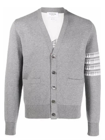 Men's Diagonal Plain Jacquard V-Neck Cardigan Light Grey - THOM BROWNE - BALAAN 1