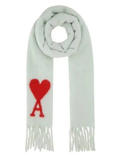 Heart Logo Oversized Wool Fringe Scarf Pale Green - AMI - BALAAN 2