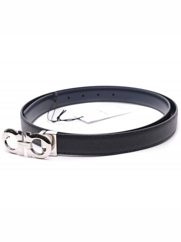 Double Gancini Reversible Belt Black Blue Marine - SALVATORE FERRAGAMO - BALAAN 4