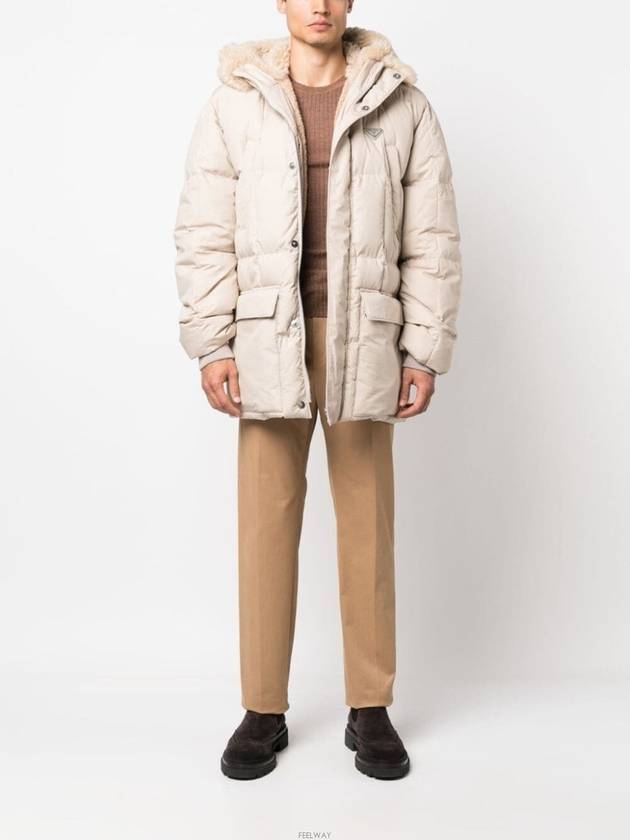 Triangle Logo Goose Down Padded Jacket Ivory - PRADA - BALAAN 5