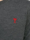 Heart Embroidered Logo Crew Neck Knit Top Heather Grey - AMI - BALAAN 11