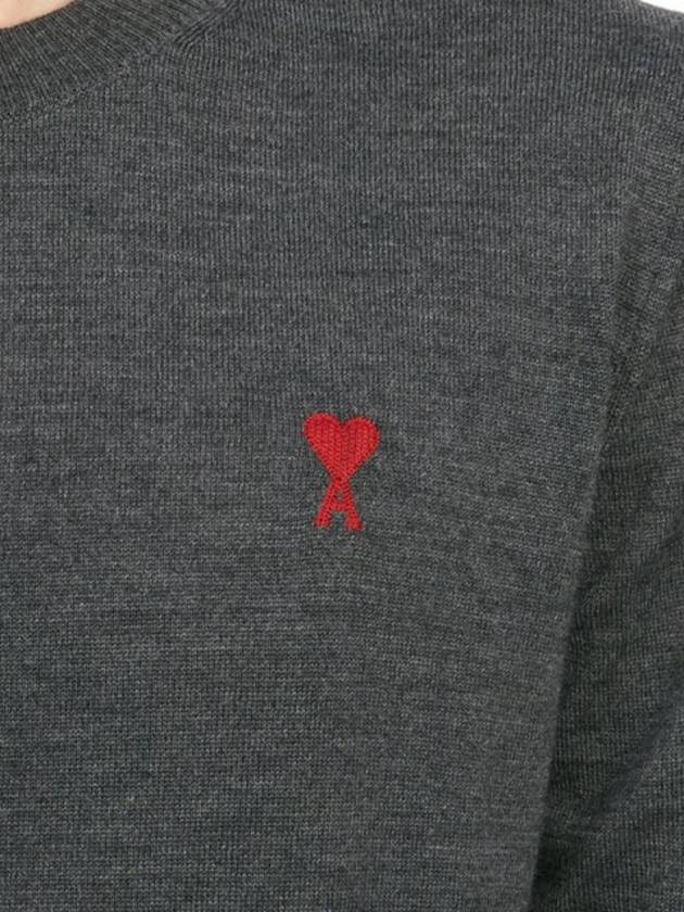 Heart Embroidered Logo Crew Neck Knit Top Heather Grey - AMI - BALAAN 11